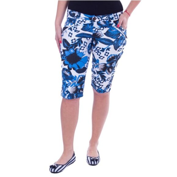 Women Knee Long Capri Shorts, CP-1309, Blue, Size 3/4 - Picture 2 of 6